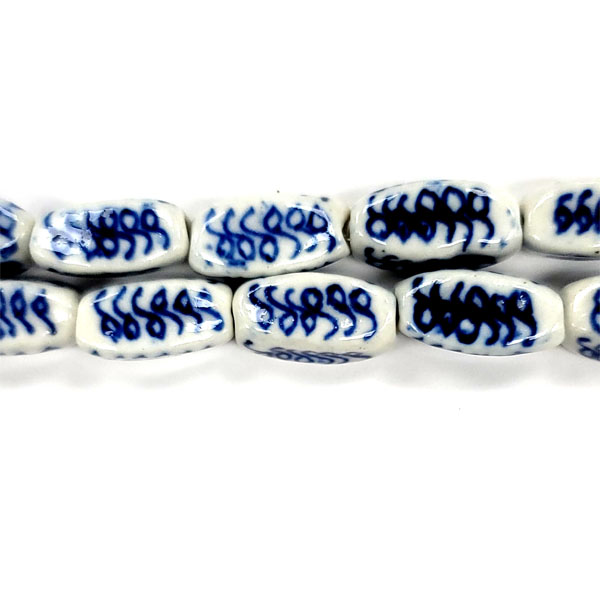 PORCELAIN 4 SIDE RICE 10X15MM WHITE AND BLUE